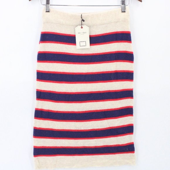 Mo:vint Pencil Skirt Womens Beige Striped Knit Stretch Medium M New With Tags - Picture 1 of 9